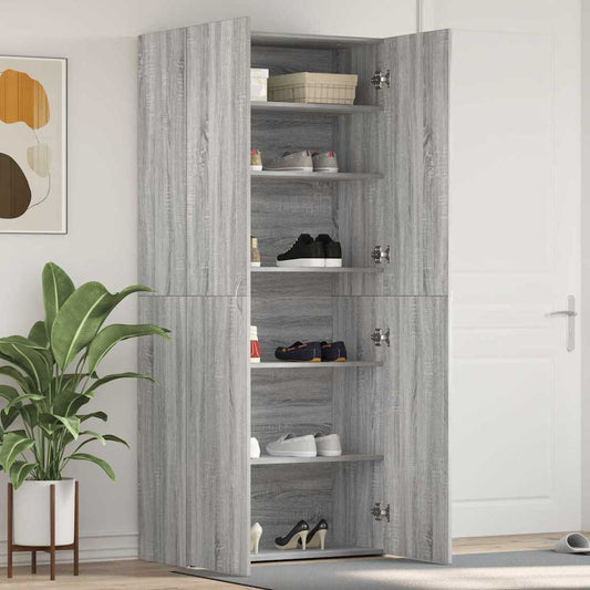 vidaXL Shoe Cabinet 80 x 35.5 x 180 cm Engineered Wood Grey