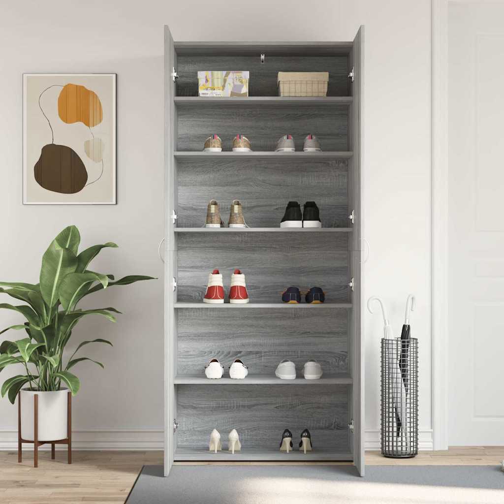 vidaXL Shoe Cabinet 80 x 35.5 x 180 cm Engineered Wood Grey