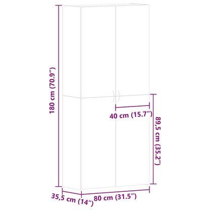 vidaXL Shoe Cabinet with Shelf Grey 80 x 35.5 x 180 cm Engineered wood