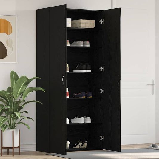 vidaXL Shoe Cabinet with Door Black 80 x 35.5 x 180 cm Engineered wood
