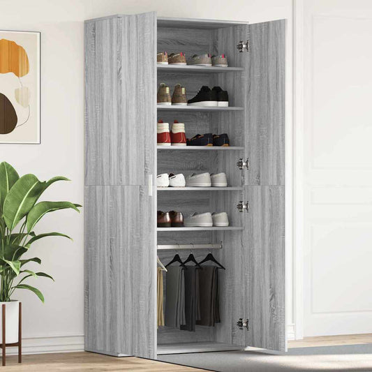 vidaXL Shoe Cabinet 80 x 39 x 178 cm Engineered Wood Grey Sonoma
