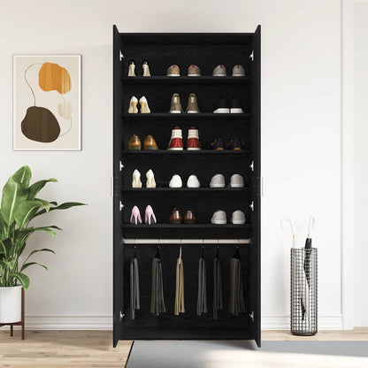 vidaXL Shoe Cabinet 80 x 39 x 178 cm Engineered Wood Black Oak