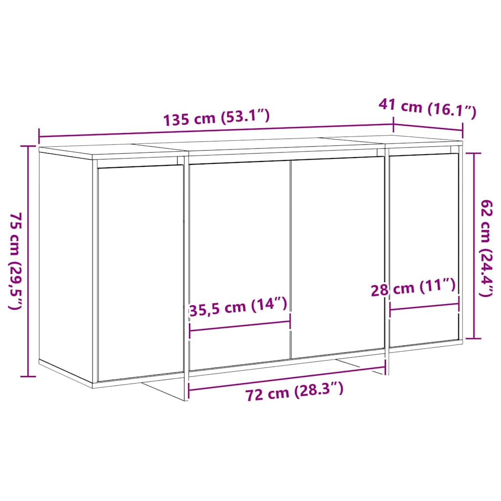 vidaXL White Sideboard White Wood 135 x 41 x 75 cm White Sideboard