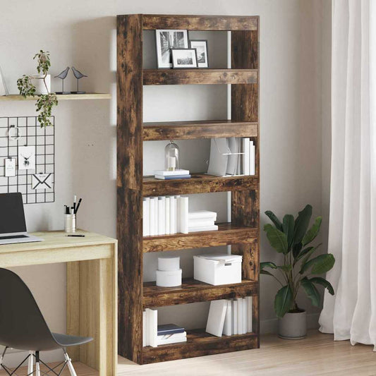 vidaXL Book Cabinet 6-Tier 80 x 30 x 198 cm Engineered Wood Smoked Oak
