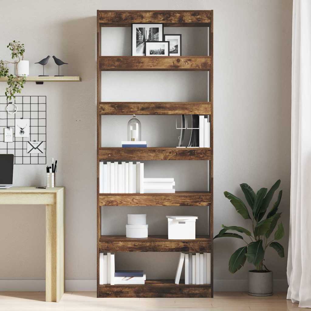 vidaXL Book Cabinet Smoked Oak 80 x 30 x 198 cm Engineered Wood