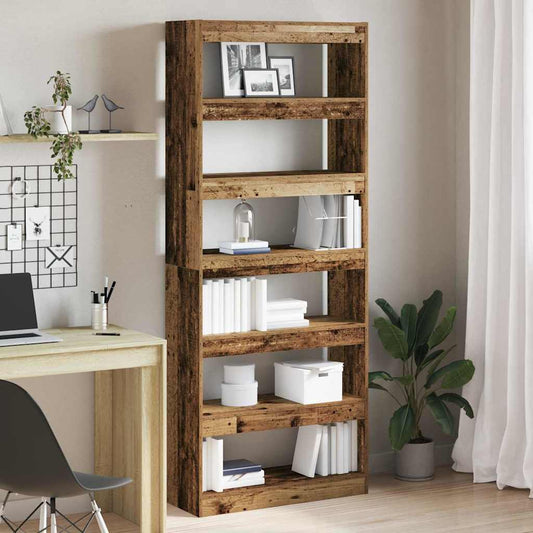 vidaXL Book Cabinet 6-Tier 80 x 30 x 198 cm Engineered Wood Old Wood
