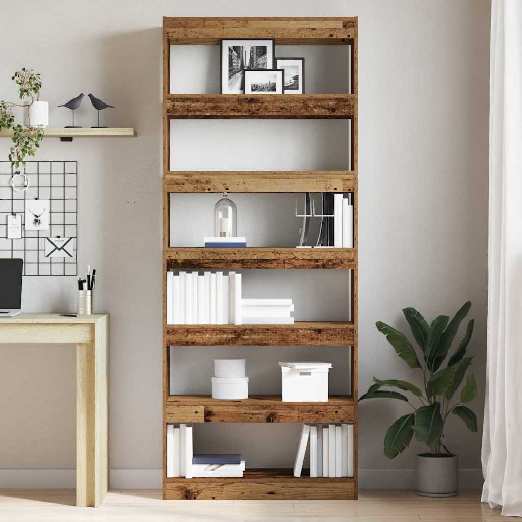 vidaXL Book Cabinet 6-Tier 80 x 30 x 198 cm Engineered Wood Old Wood