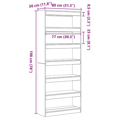 vidaXL Book Cabinet 6-Tier 80 x 30 x 198 cm Engineered Wood Old Wood