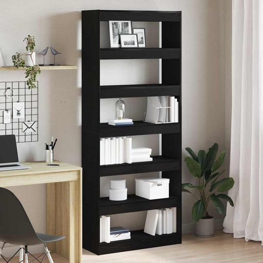 vidaXL Book Cabinet 6-Tier 80 x 30 x 198 cm Engineered Wood Black Oak