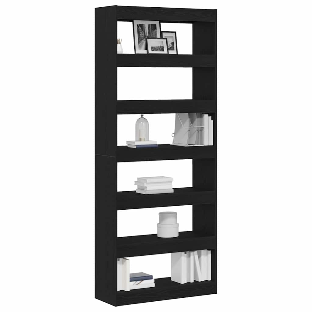vidaXL Book Cabinet 6-Tier 80 x 30 x 198 cm Engineered Wood Black Oak