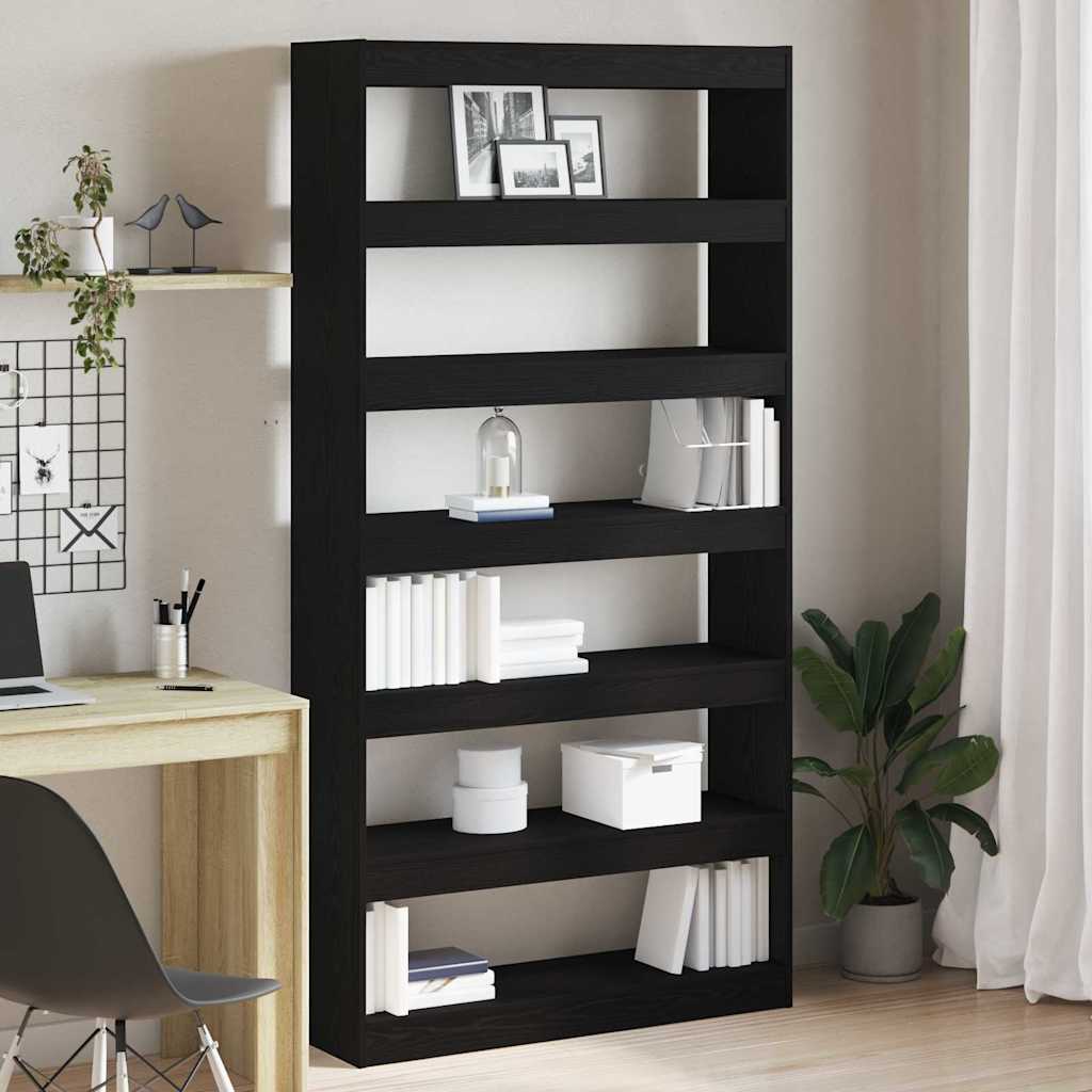 vidaXL Book Cabinet 6-Tier 100 x 30 x 198 cm Engineered Wood Black Oak