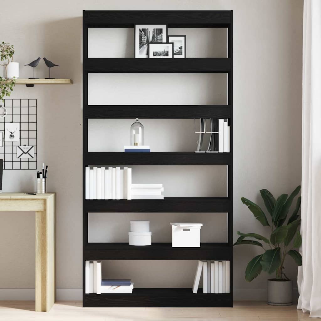 vidaXL Book Cabinet 6-Tier 100 x 30 x 198 cm Engineered Wood Black Oak