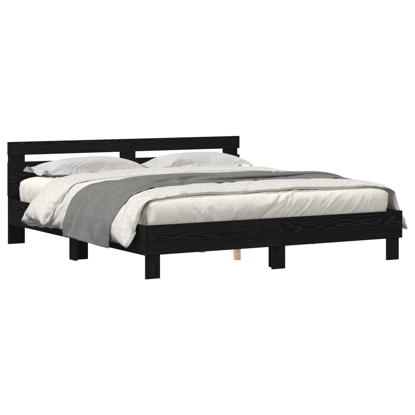 vidaXL Bed Frame with Headboard Black Oak 200 x 200 cm Engineered Wood
