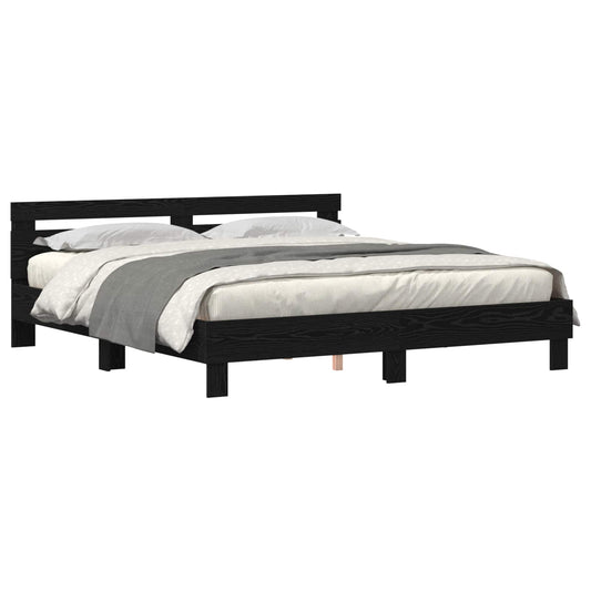 vidaXL Bed Frame with LED Black Oak 200 x 200 cm Engineered Wood