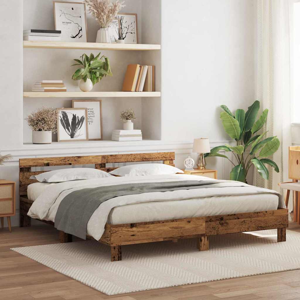 vidaXL Bed Frame with Headboard Old Wood 180 x 200 cm Engineered Wood