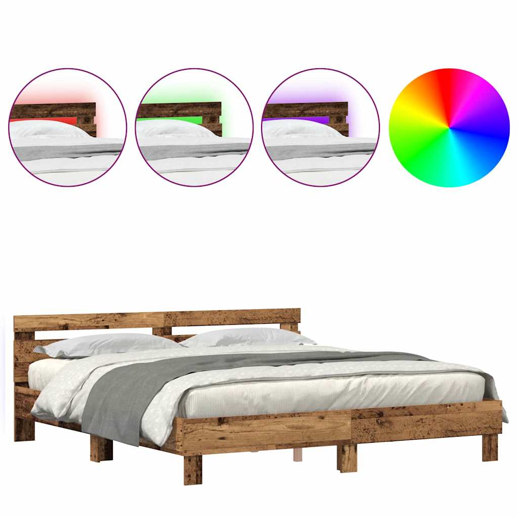 vidaXL Bed Frame with Headboard Old Wood 180 x 200 cm Engineered Wood