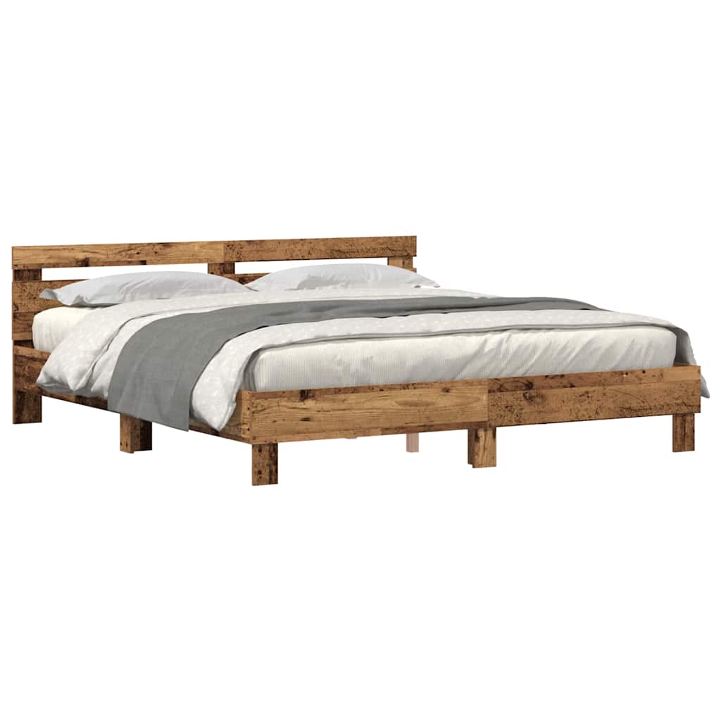 vidaXL Bed Frame with Headboard Old Wood 180 x 200 cm Engineered Wood