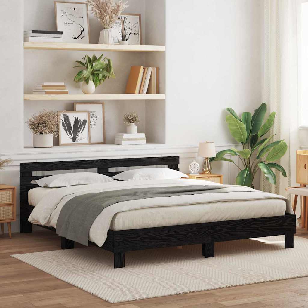vidaXL Bed Frame with Headboard Black Oak 180 x 200 cm Engineered Wood