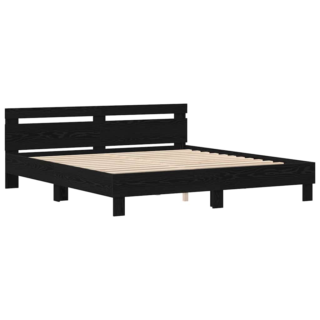vidaXL Bed Frame with Headboard Black Oak 180 x 200 cm Engineered Wood