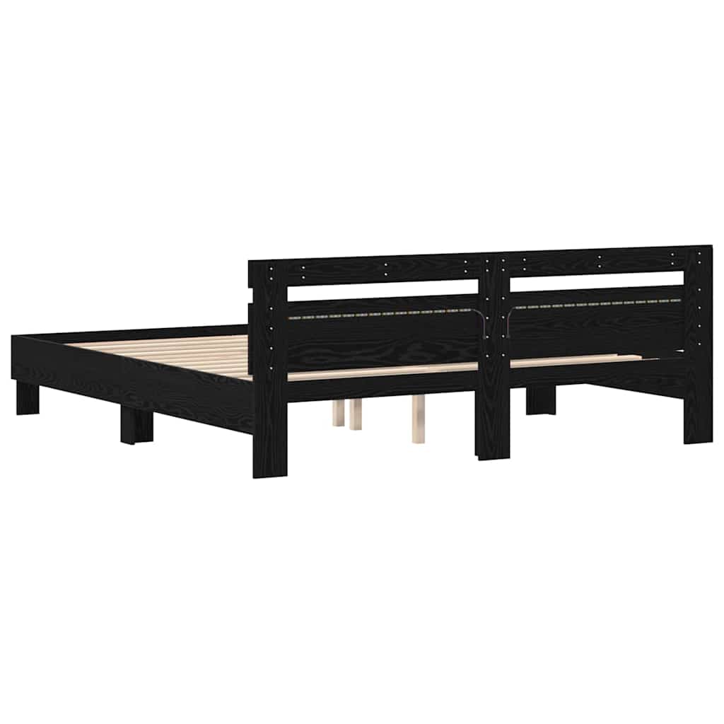 vidaXL Bed Frame with Headboard Black Oak 180 x 200 cm Engineered Wood