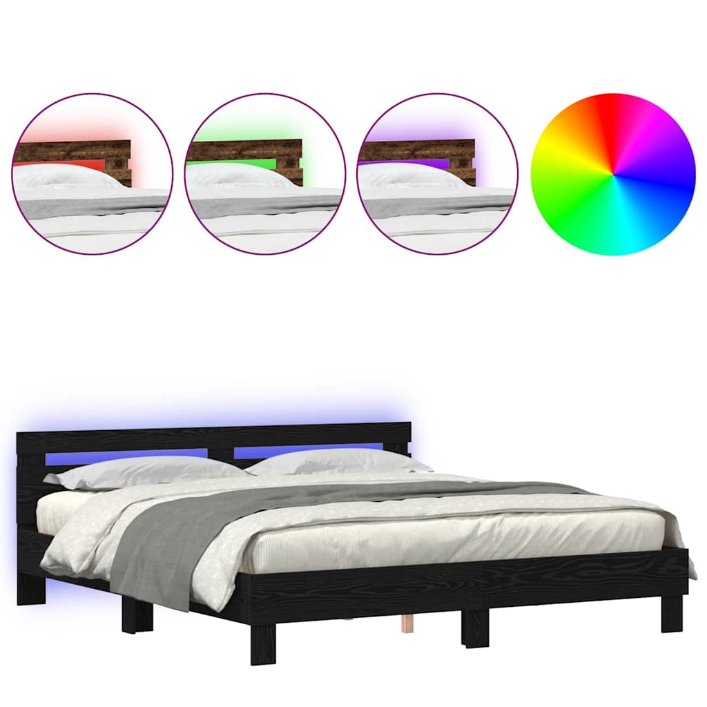 vidaXL Bed Frame with Headboard Black Oak 180 x 200 cm Engineered Wood