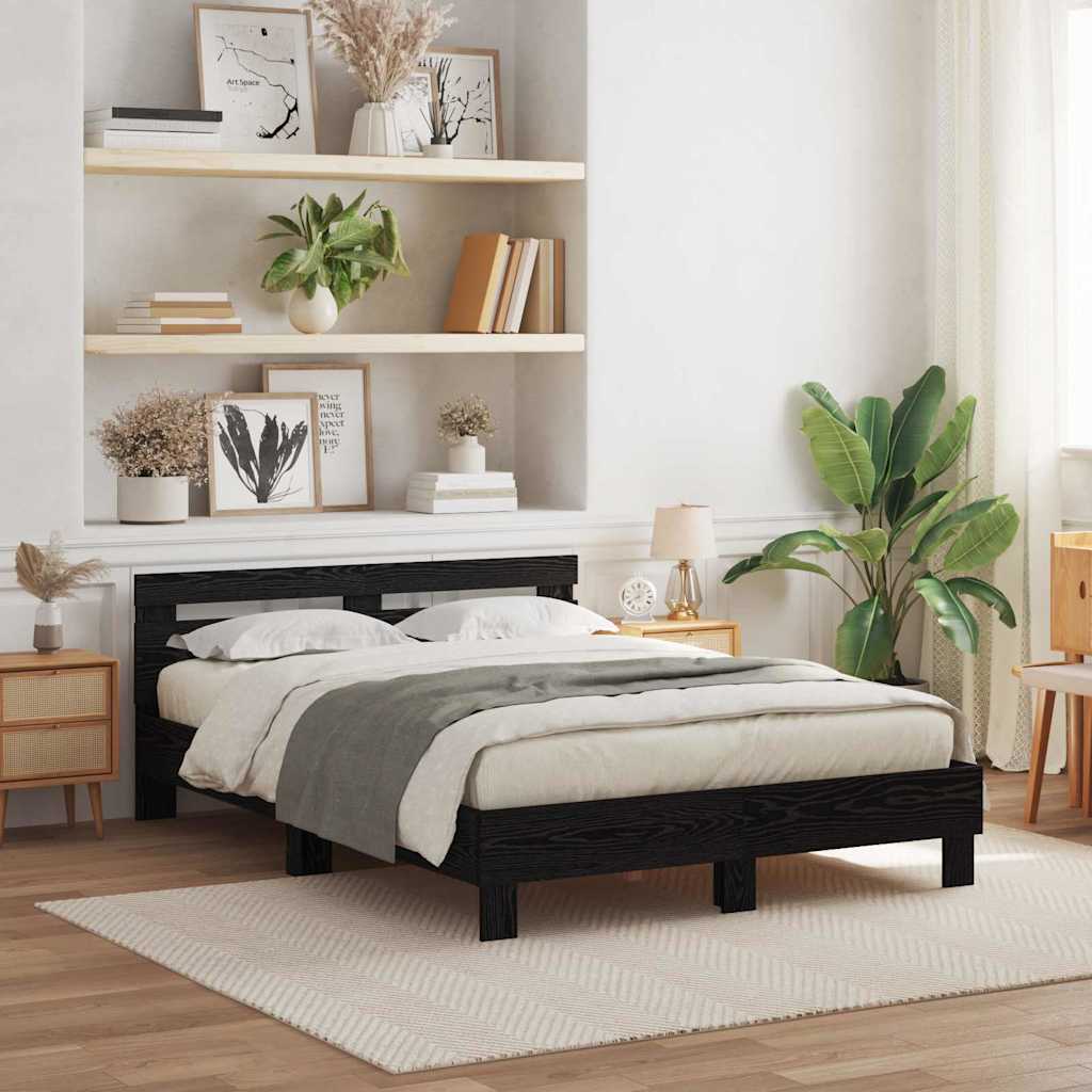 vidaXL Bed Frame with LED Black Oak 150 x 200 cm Engineered Wood