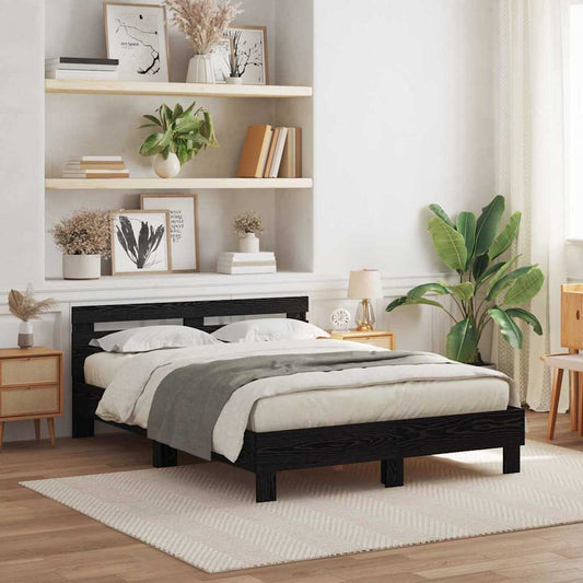 vidaXL Bed Frame with LED Black Oak 150 x 200 cm Engineered Wood
