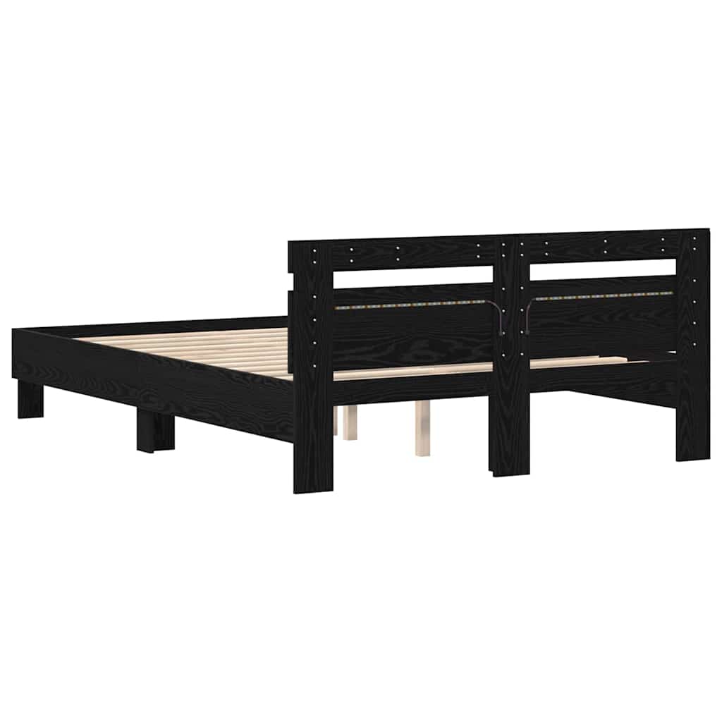 vidaXL Bed Frame with LED Black Oak 150 x 200 cm Engineered Wood