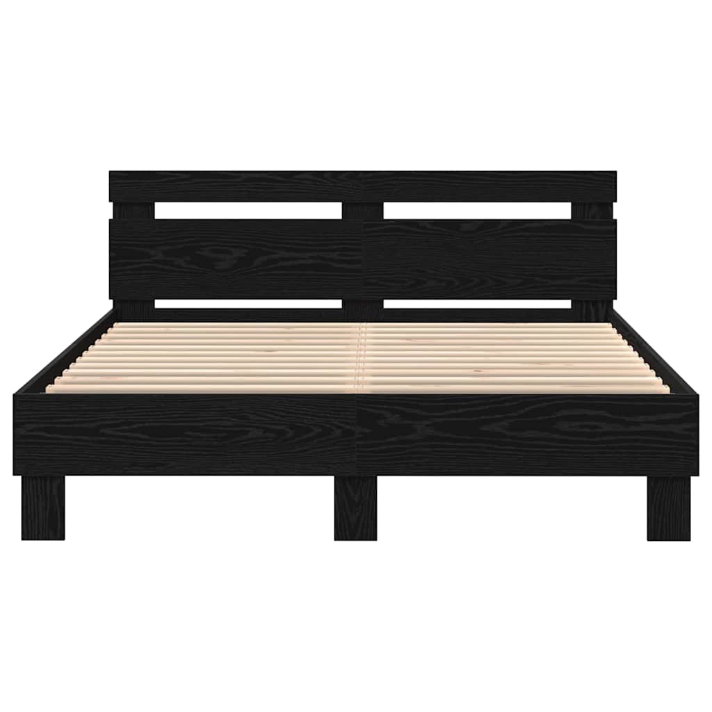 vidaXL Bed Frame with LED Black Oak 140 x 190 cm Engineered Wood