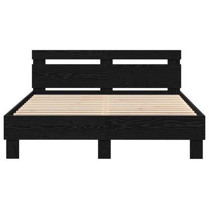 vidaXL Bed Frame with LED Black Oak 140 x 190 cm Engineered Wood