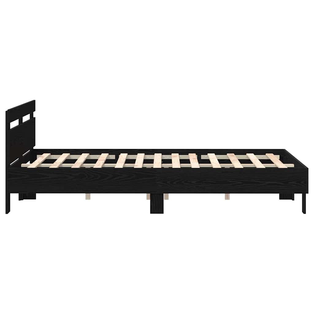 vidaXL Bed Frame with LED Black Oak 140 x 190 cm Engineered Wood