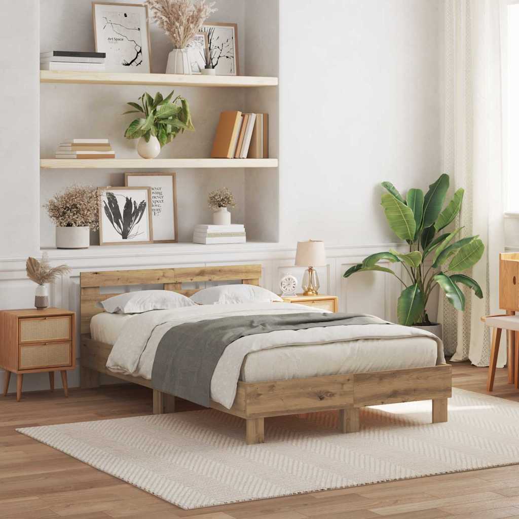 vidaXL Bed Frame Artisan Oak 135 x 190 cm Engineered Wood