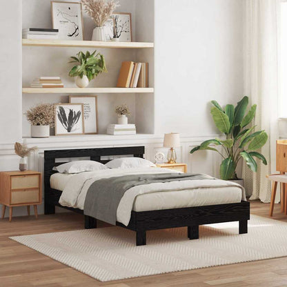 vidaXL Bed Frame with LED Black Oak 135 x 190 cm Engineered Wood
