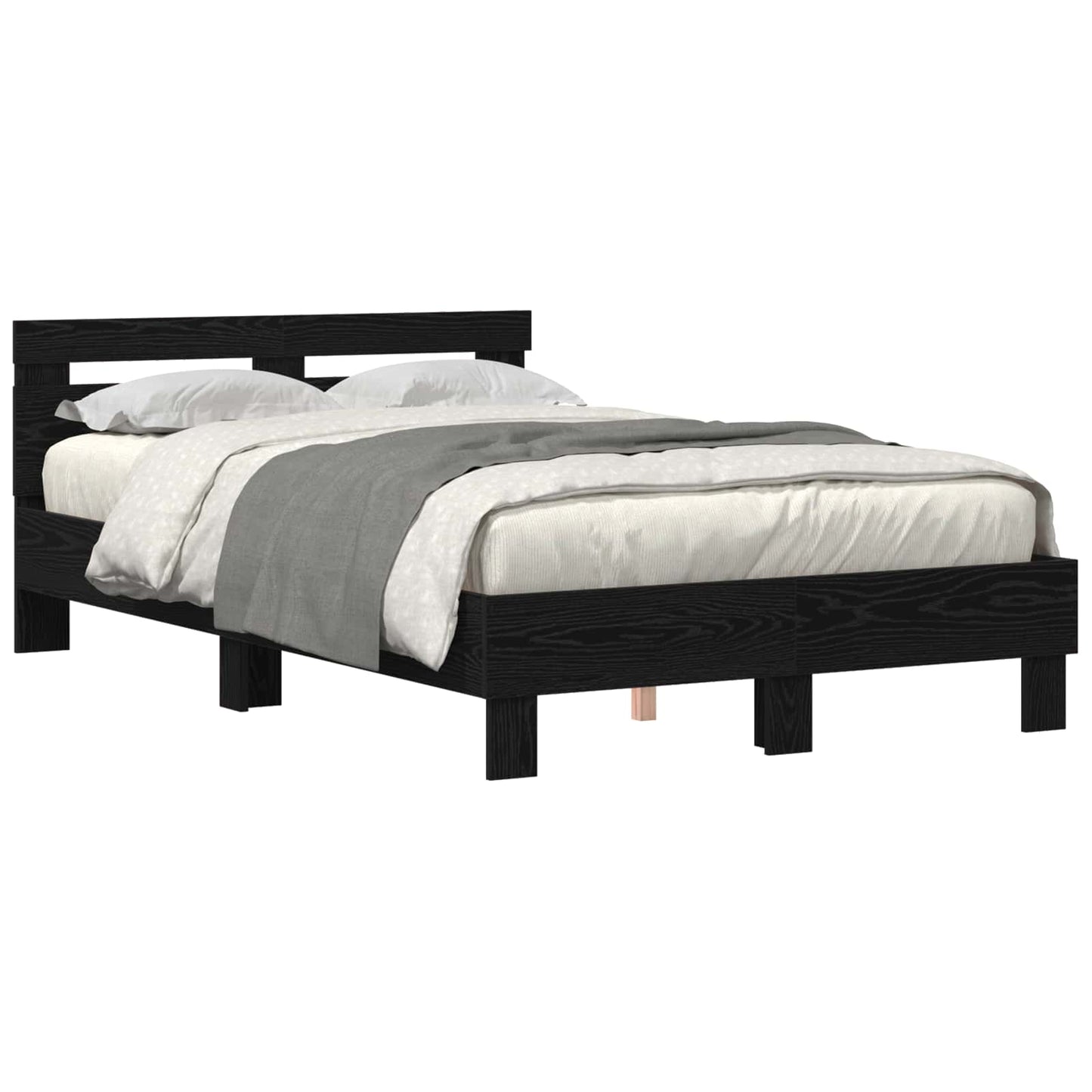 vidaXL Bed Frame with LED Black Oak 135 x 190 cm Engineered Wood