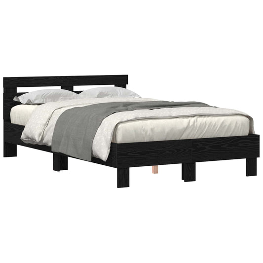 vidaXL Bed Frame with LED Black Oak 135 x 190 cm Engineered Wood