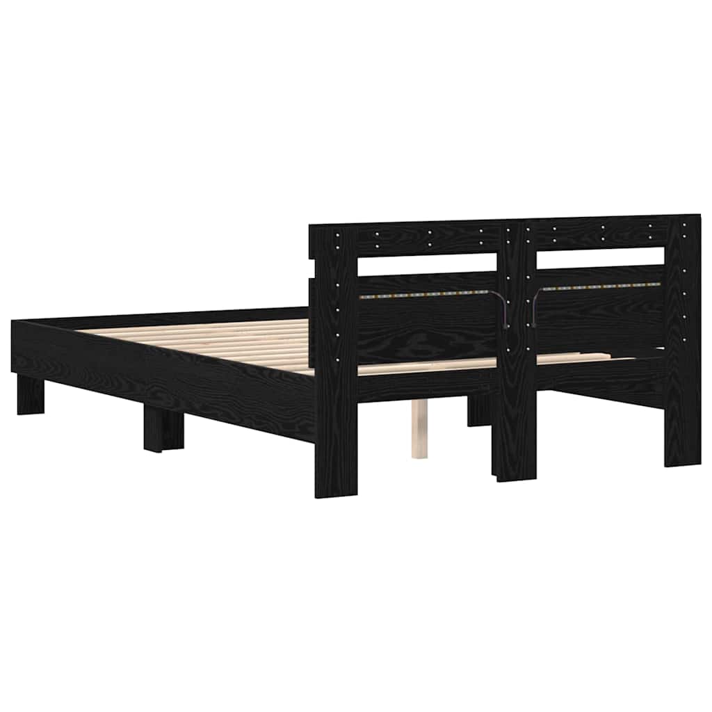 vidaXL Bed Frame with LED Black Oak 135 x 190 cm Engineered Wood