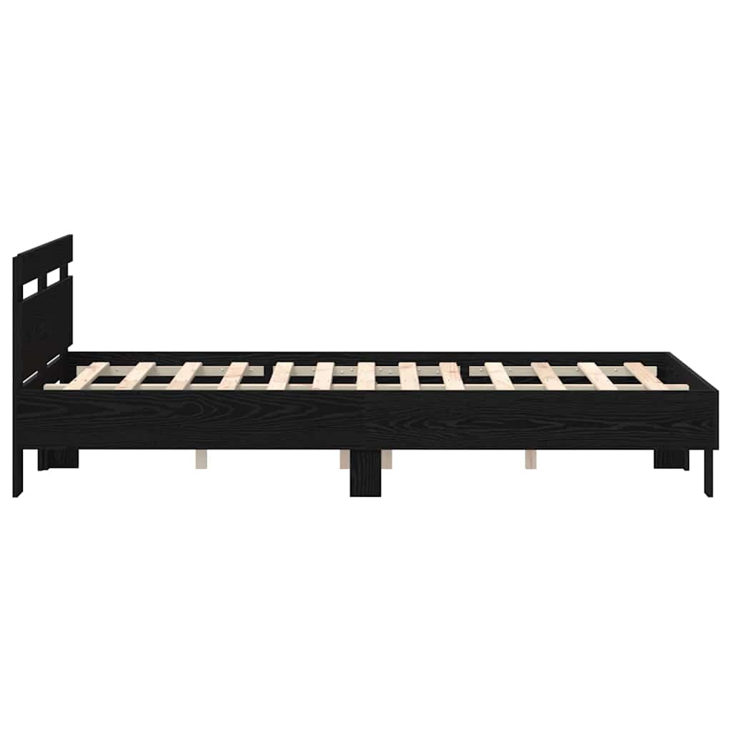 vidaXL Bed Frame with LED Black Oak 135 x 190 cm Engineered Wood