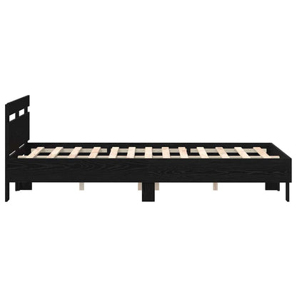 vidaXL Bed Frame with LED Black Oak 135 x 190 cm Engineered Wood