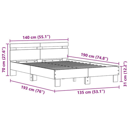 vidaXL Bed Frame with LED Black Oak 135 x 190 cm Engineered Wood
