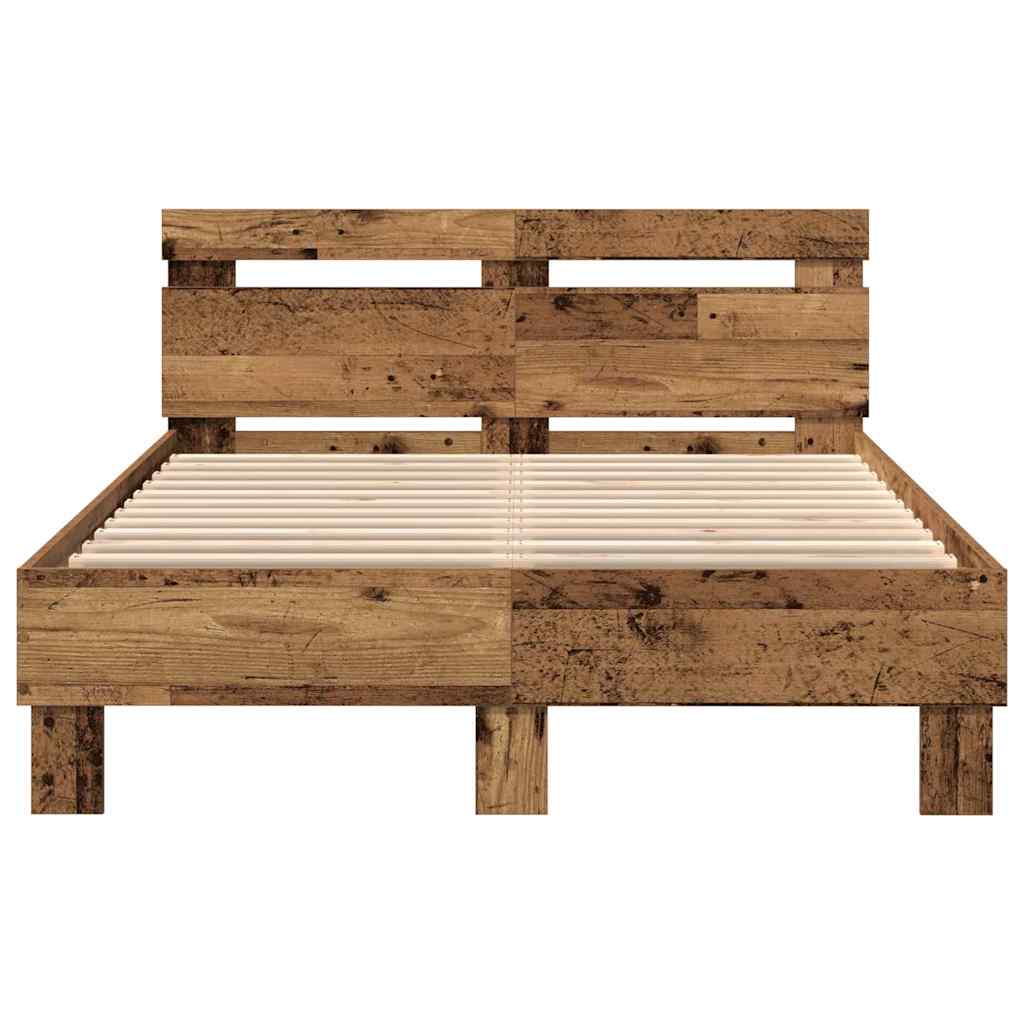 vidaXL Bed Frame with LED Old Wood 120 x 190 cm Engineered Wood