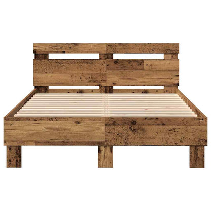 vidaXL Bed Frame with LED Old Wood 120 x 190 cm Engineered Wood