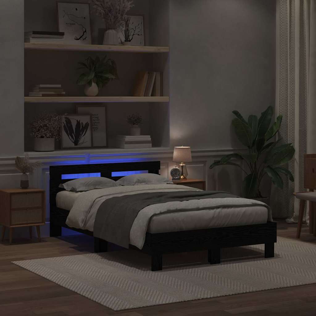 vidaXL Bed Frame with Headboard Black Oak 120 x 190 cm Engineered Wood
