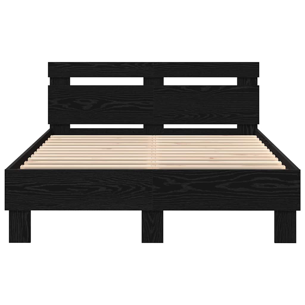 vidaXL Bed Frame with LED Black Oak 120 x 190 cm Engineered Wood