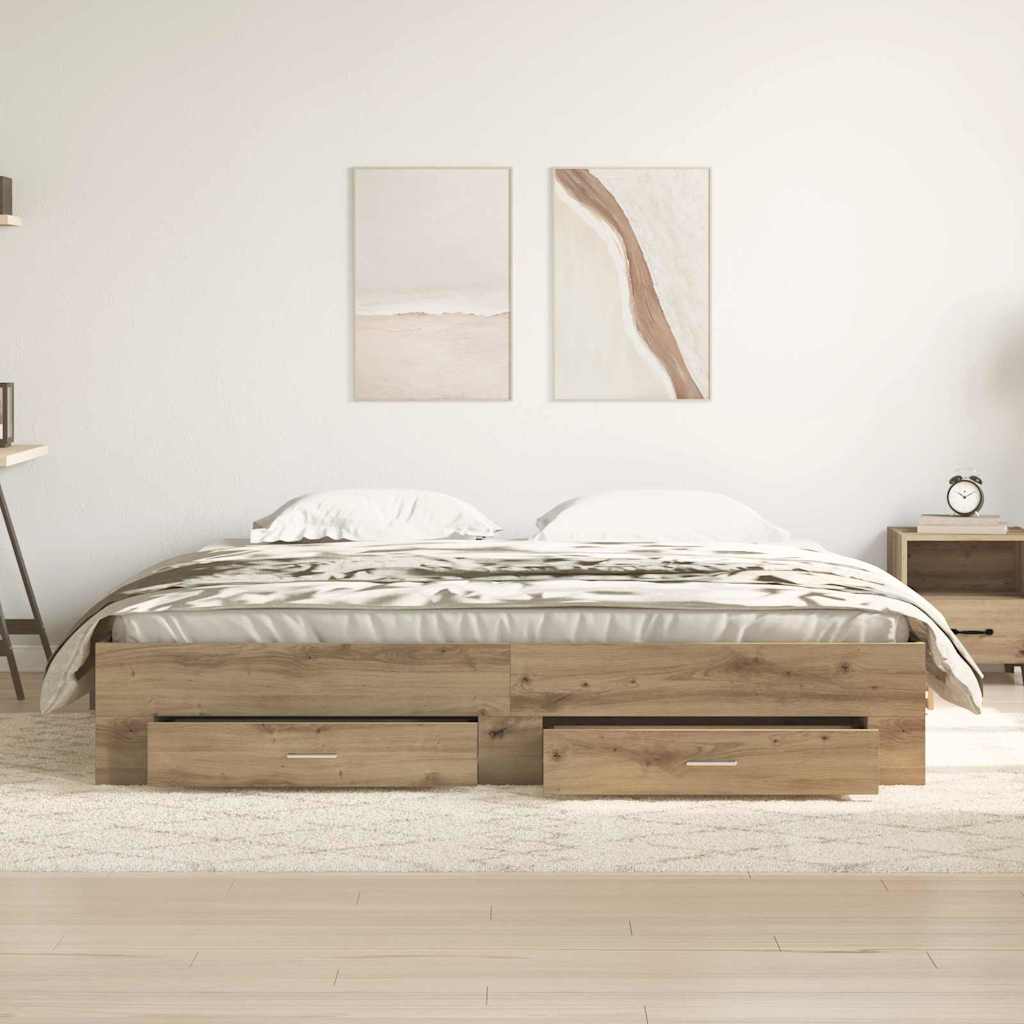 vidaXL Bed Frame with Drawer Artisan Oak 180 x 200 cm Engineered Wood