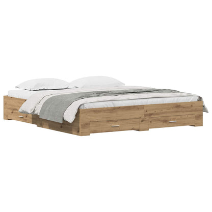 vidaXL Bed Frame with Drawer Artisan Oak 180 x 200 cm Engineered Wood