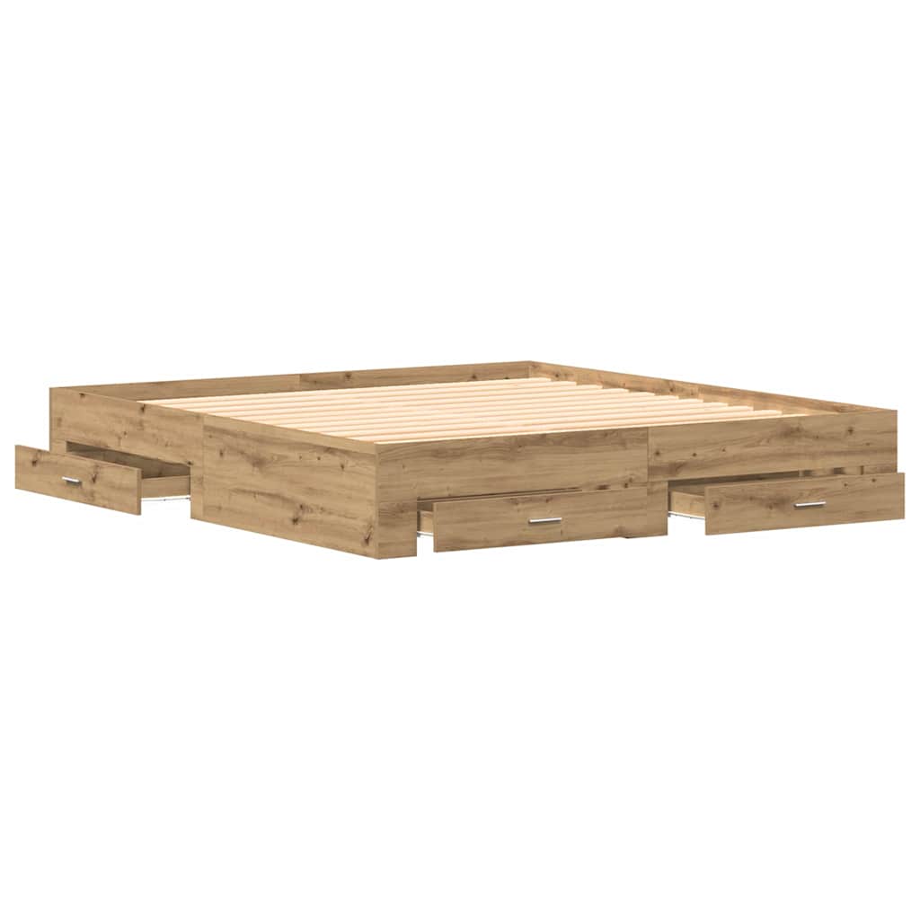 vidaXL Bed Frame with Drawer Artisan Oak 180 x 200 cm Engineered Wood