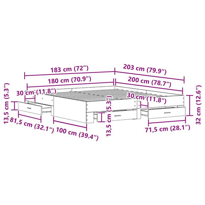 vidaXL Bed Frame with Drawer Artisan Oak 180 x 200 cm Engineered Wood