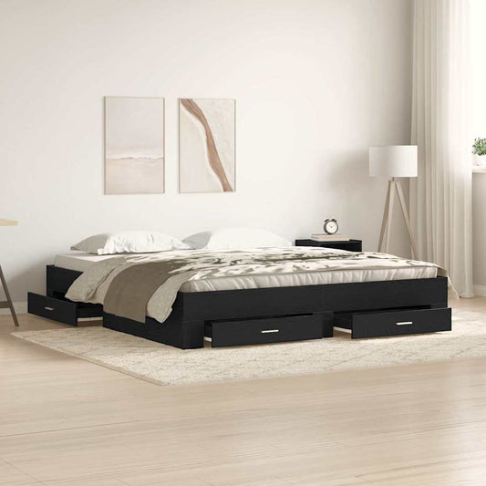 vidaXL Bed Frame with Drawer Black Oak 180 x 200 cm Engineered Wood