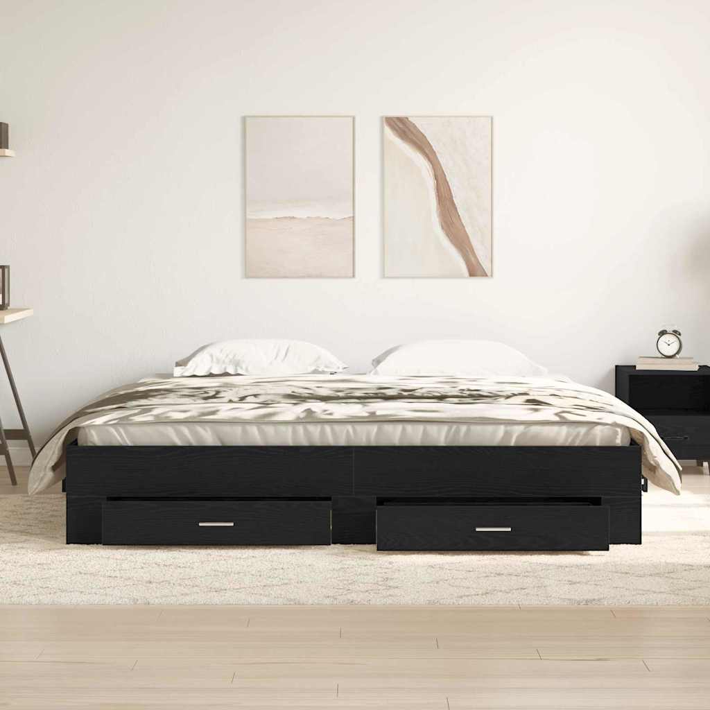 vidaXL Bed Frame with Drawer Black Oak 180 x 200 cm Engineered Wood
