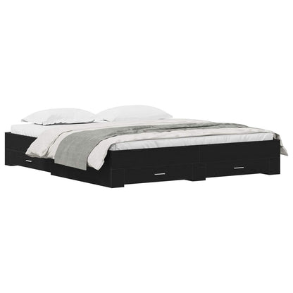 vidaXL Bed Frame with Drawer Black Oak 180 x 200 cm Engineered Wood